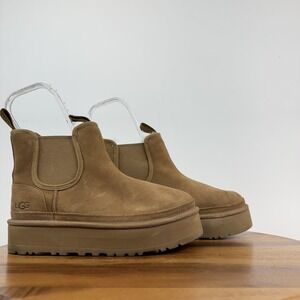 Womens Ugg Neumel Platform Chestnut Suede Shearling Lined Chelsea Boots Size 6 M